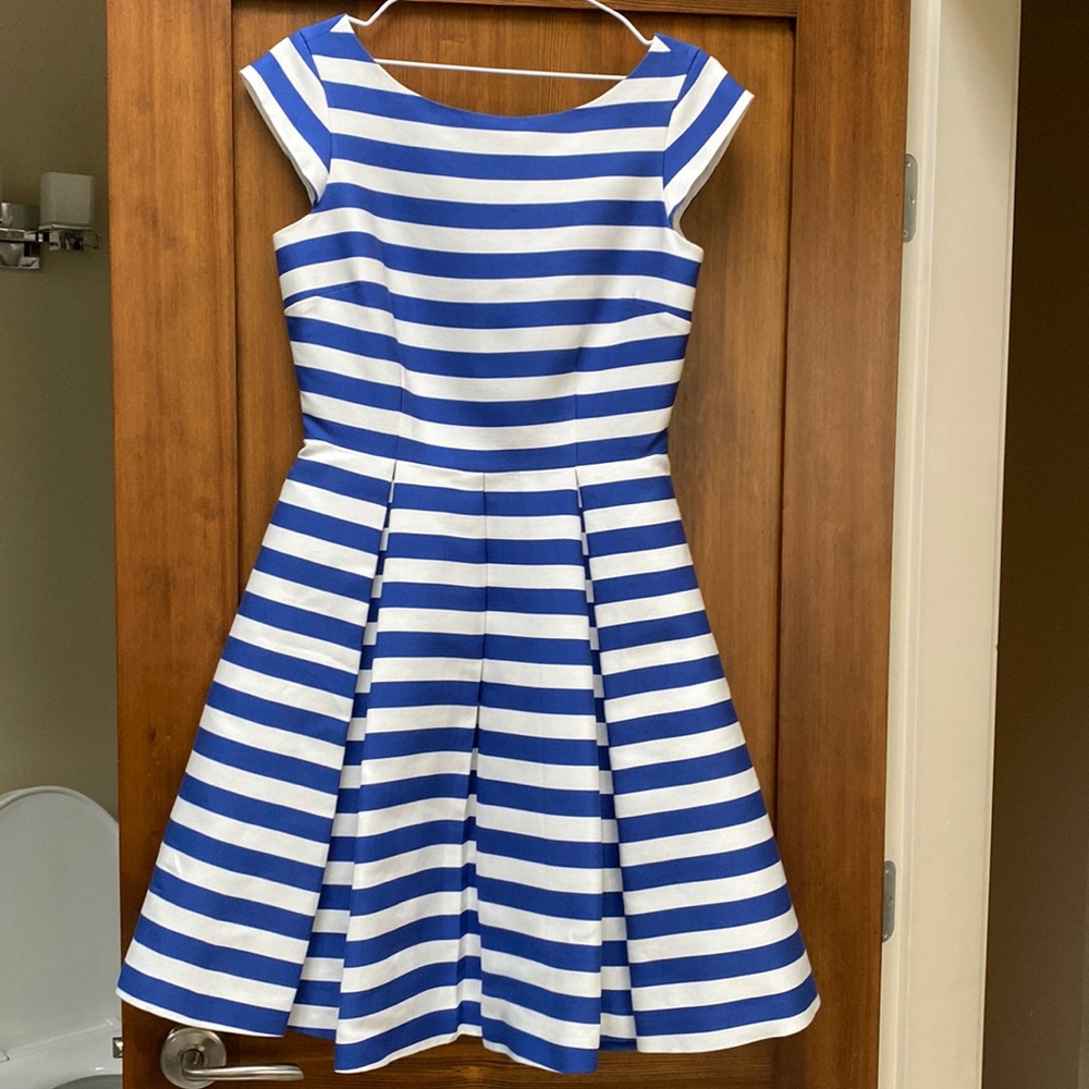 kate spade Blue and White Striped Midi Fit-and-Flare Dress